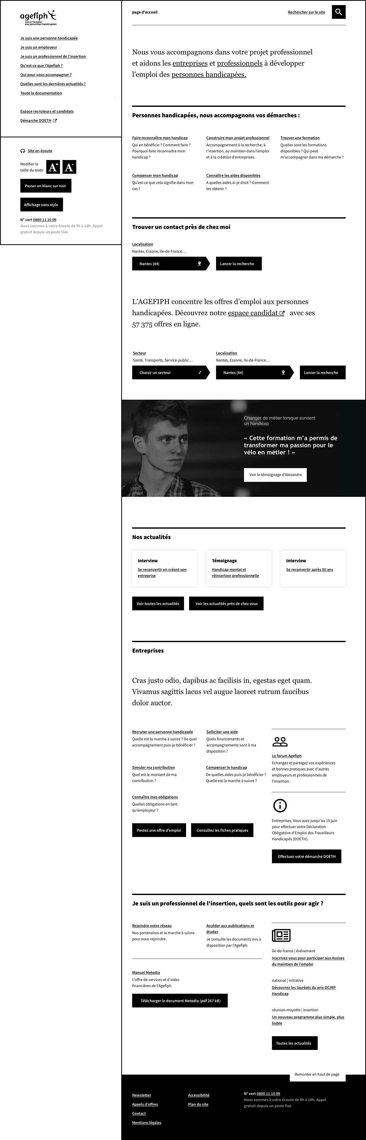 Wireframe homepage AO Agefiph