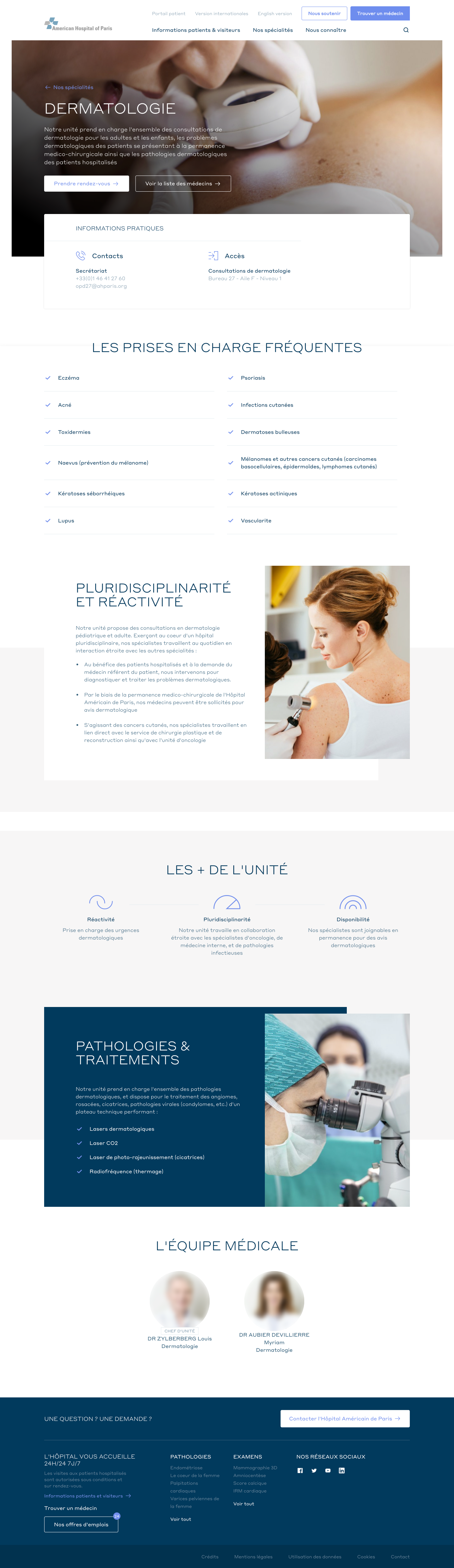 Screenshot page spécialité dermatologie site AHP