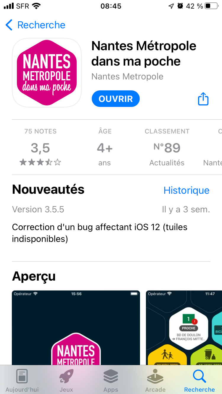 Apple store app Nantes Métropole dans ma poche