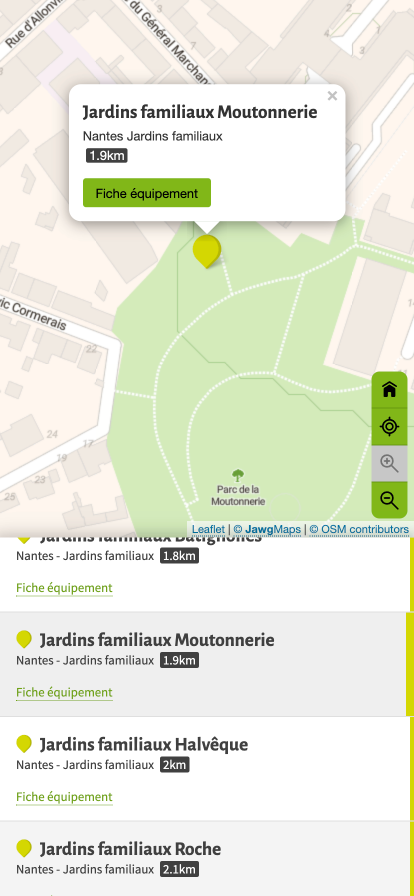 Annuaire parcs et jardins Nantes Métropole, infobulle mobile jardin moutonnerie